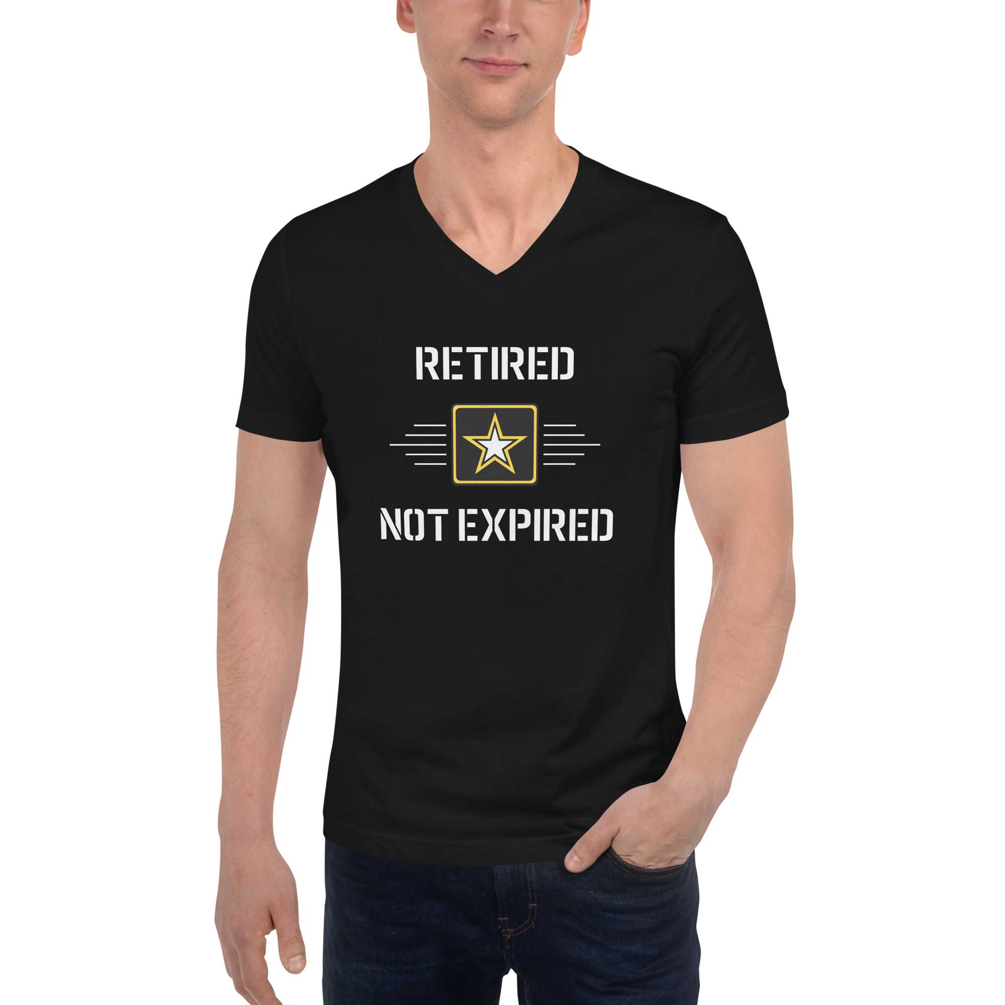 Retired - Not Expired - Army Military V-Neck T-Shirt - Black